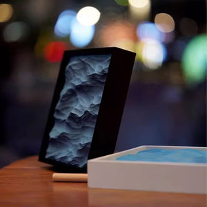 3D landscape display with a blurred colorful background