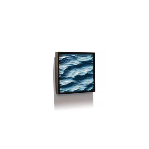 Thin-framed artwork of a wavy blue pattern on a white background